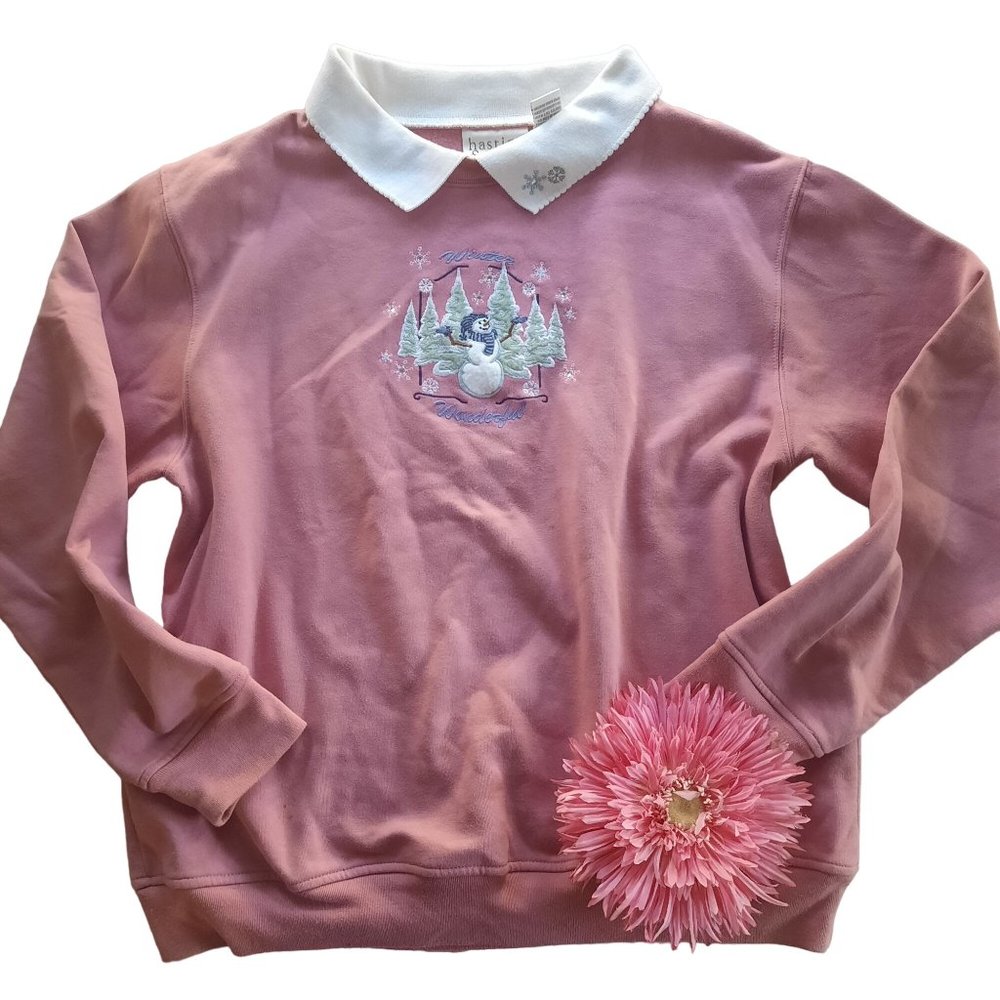 Vintage Hasting & Smith Pink Christmas Embroidered Sweatshirt - Picture 2 of 13